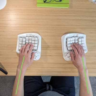 The TAIKO-01 keyboard with wrists in a neutral, straight position while typing.